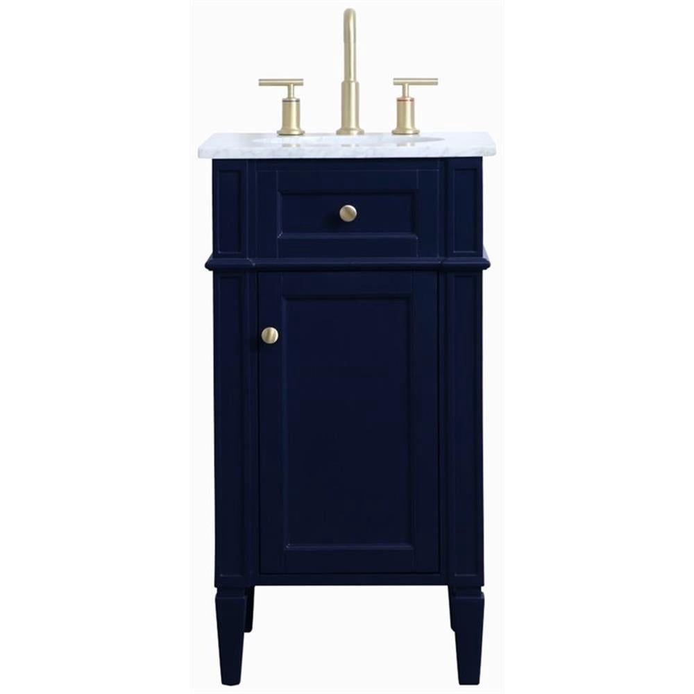 Pemberly Row Modern 18" Single Marble Top Bathroom Vanity in Blue