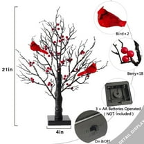 Vintage Glowing Tree with Cardinals and Berries, Aparntetit Led Vintage Glowing Tree, Red Bird Tree Fairy Led Light, 21In Twinkle Tree Lamp with Lighted Branches, for Halloween, Christmas （1Pc)