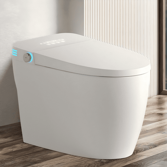 TICOZE Tankless Smart Toilet With Bidet Built In, One-piece Bidet Toilet Seat, Auto Flush,Heated Seat, Warm Water and Dry, Adjustable Temp,Remote Control Side Know