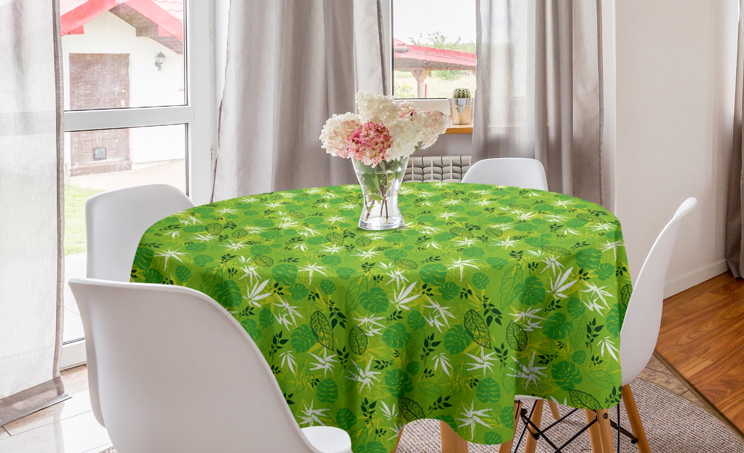 Forest Round Tablecloth, Jungle Scene of Tropical Monstera Leaves