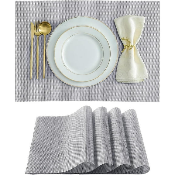 Lunxisen 12 Pcs Placemats Heat Resistant Non-Slip Place mats for Dining Table, Washable Durable Vinyl Woven Table Mats
