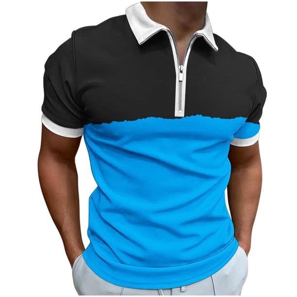Camisetas de Manga Larga para Hombres Casual Impreso Girar Abajo Cuello Cremallera Camiseta, Ligera Blusa de Algodón de Imitación para el Hogar, Diario Y Cuatro Estaciones de Uso