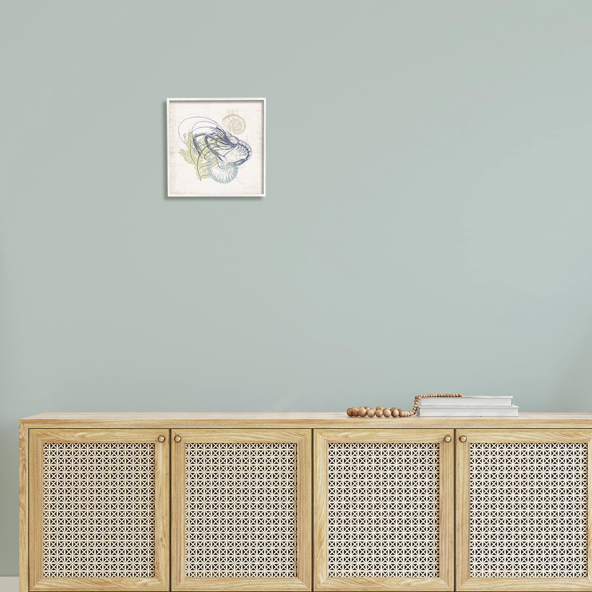 Stupell Industries Nautical Layered Sea Life Crawdad Ocean Botanicals Graphic Art White Framed Art Print Wall Art, Design by Victoria Barnes