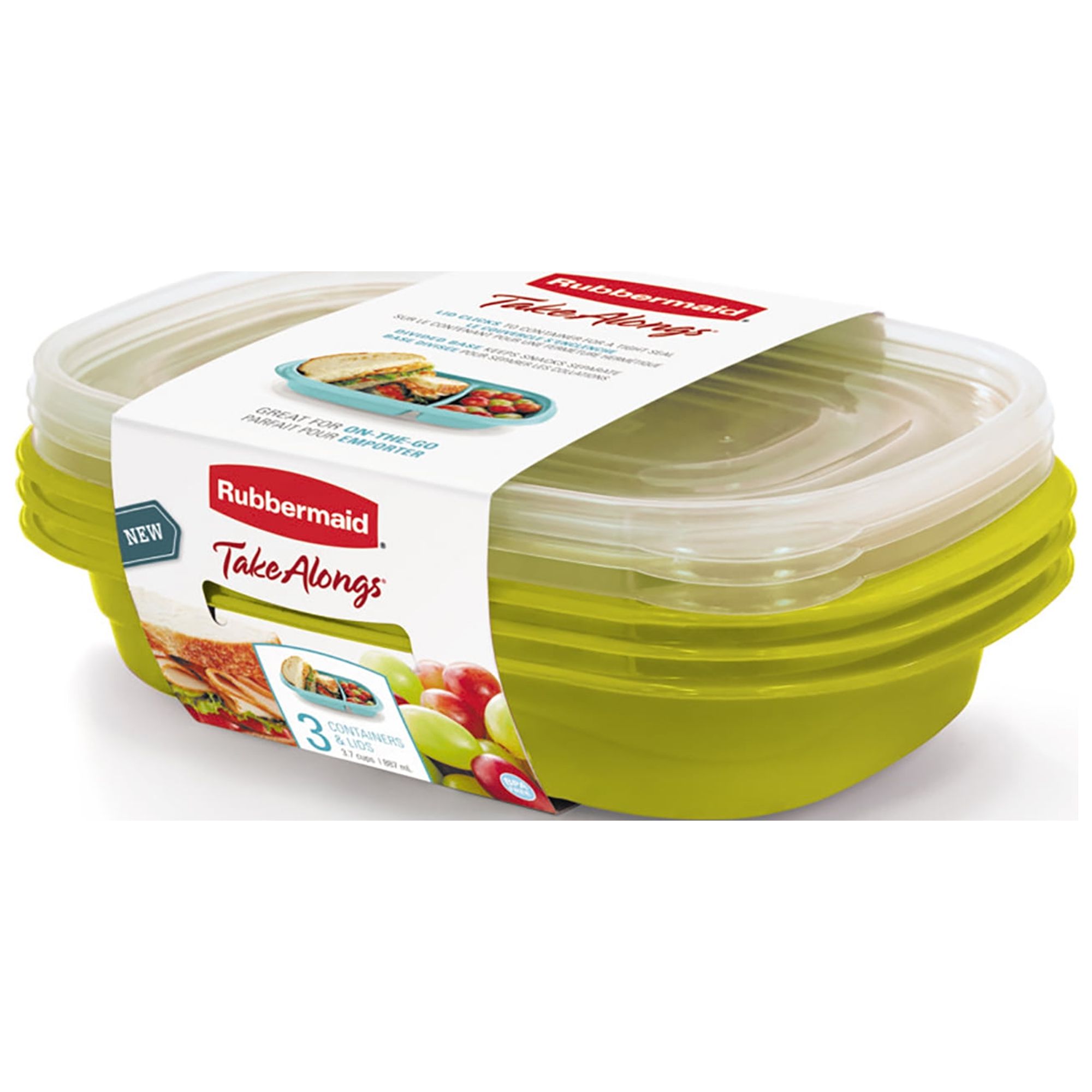 Rubbermaid TakeAlongs 3.7 Cup Divided Food Storage Containers, Set of 3, color may vary - image 2 of 4