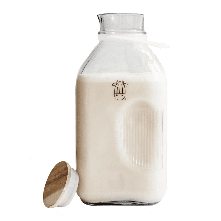 Almond Cow - Glass Bottle Milk Container for Refrigerator, 60 fl