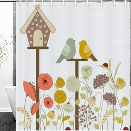 BPBOP Cute Birds Floral House Spring Flowers Animals Wildlife Parks Outdoor Bird Cage Flower Art Shower Curtain 60x72 (Best Flowers For Window Boxes Spring And Summer)