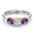 thumbnail image 3 of Gem Stone King 10K Two Tone Gold Lab Grown Diamond and Purple Amethyst Engagement Ring for Women | 1.45 Cttw | Round 5MM | Gemstone April Birthstone | Size 8, 3 of 6