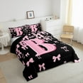 thumbnail image 3 of jejeloiu Initial Letter B Bedding Comforter Set,Kawaii Bow Bowknot Twin Comforter Sets,Light Pink Black Bedding Set For Girls,Breathable Bedroom Decoration Reversible,2pcs, 3 of 8