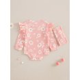 thumbnail image 4 of aturustex Toddler Baby Girl 2 Piece Floral Outfits 0 3M 6M 9M 12M 18M Infant Ruffle Long Sleeve Romper Daisy Print Ribbed Bodysuits Crew Neck Jumpsuitily Fashion Cute Spring Fall Clothes Set, 4 of 7