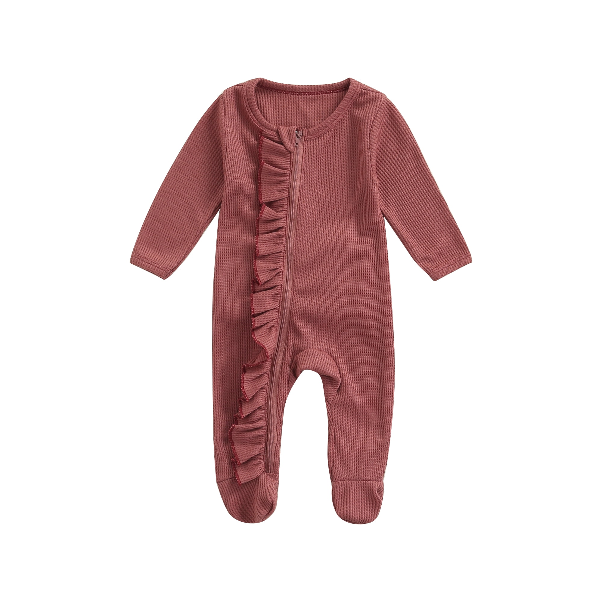 Honganda Baby Girl Long Sleeve Romper Foot Warp Pure Color Ruffles Playsuit Other