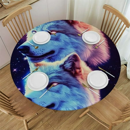 

FUMJ Wolf Stars Poster Art Round Tablecloth - Great for Home Kitchen/Parties/Holiday Dinner - 100% Polyester Fiber 38 -42