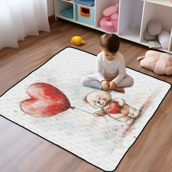 WOBOGO Teddy Bear Holding A Balloon Baby Playmats Extra Large Waterproof Rollable Activity Pads for Toddlers 50×50inch