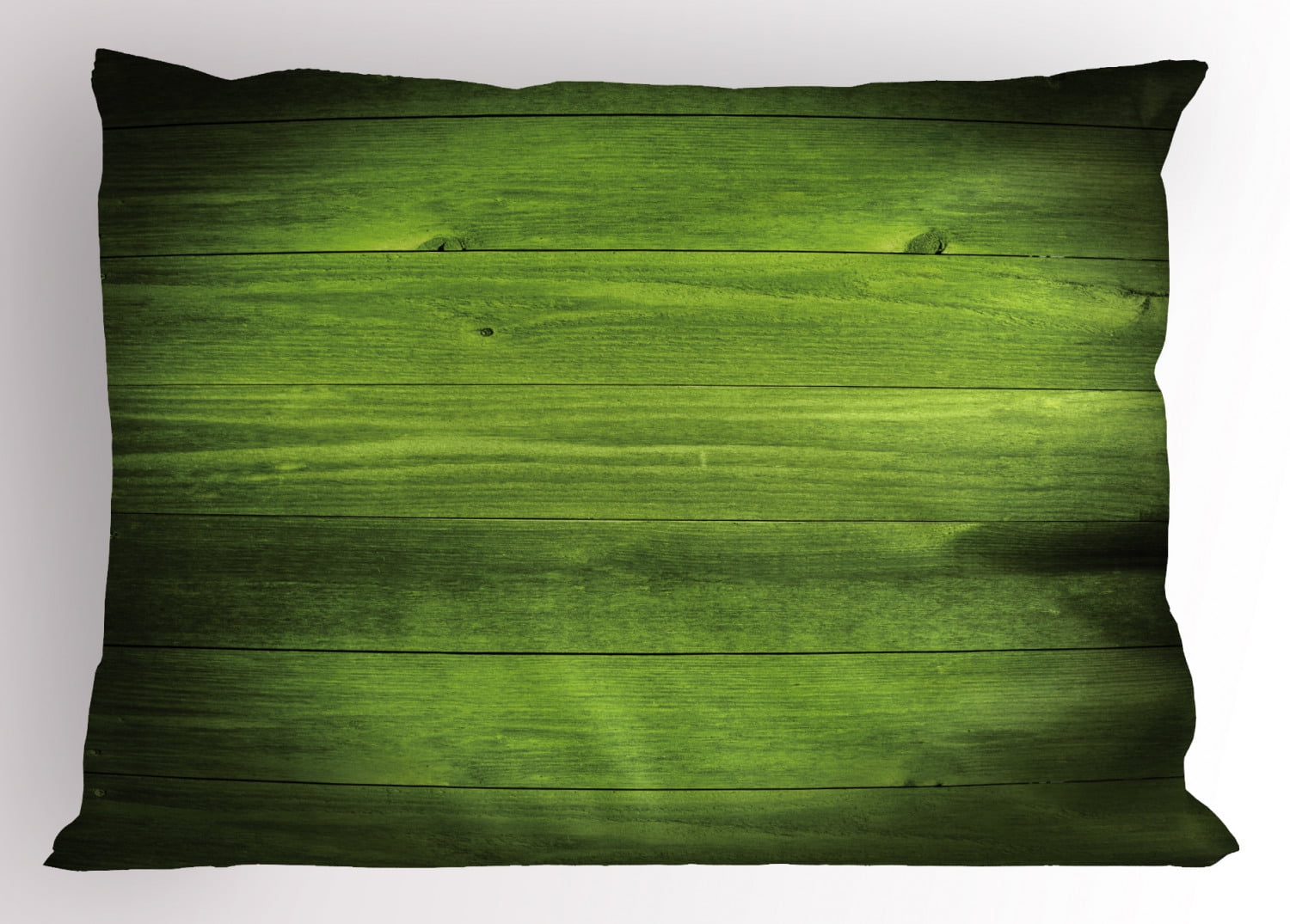 Forest Green Pillow Sham Horizontal Wooden Planks Rough Oak Timber