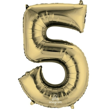 34 inch Number 5 - Anagram - White Gold Foil Mylar Balloon - Party Supplies Decorations