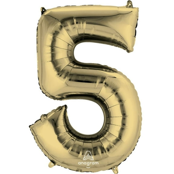 34 inch Number 5 - Anagram - White Gold Foil Mylar Balloon - Party Supplies Decorations