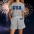 thumbnail image 2 of SGMVNU Girls Two Piece Summer Outfits Casual Short Sleeve Graphic Tee Matching Drawstring Shorts Set Tracksuits(Size 7-8 Years, Grey), 2 of 4