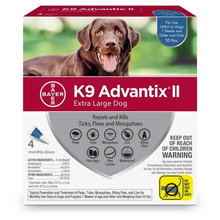 K9 Advantix II Flea and Tick Treatment for Extra Large Dogs, 4 Monthly Treatments