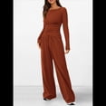 thumbnail image 4 of Conjuntos de Dos Piezas para Mujer: Camiseta Asimétrica de Larga, Pantalones Anchos y Chándal Informal. Rojo Ladrillo L, 4 of 8