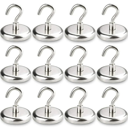 

Heavy Duty Magnetic Hooks 100 LB（12pack） mikede Strong Neodymium Magnet Hook for Home Kitchen Workplace Office and Garage NE32-12