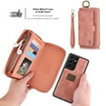 thumbnail image 4 of Dteck Galaxy S21 Wallet Case, Leather Zipper Purse Large Capacity 14 Card Slots [Magnetic Closure] 2 in 1 Detachable Magnetic Phone Cover with Wrist Band for Samsung Galaxy S21, Pink, 4 of 9