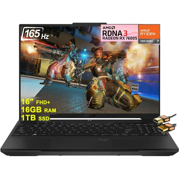 ASUS TUF Gaming A16 Laptop 16" FHD+ 165Hz 7ms 100% sRGB AMD Octa-core Ryzen 7 7735HS 16GB RAM 1TB SSD Radeon RX 7600S 8GB Graphic (>RTX 4060) Backlit USB-C USB4 Fast Charging Win11 + HDMI Cable