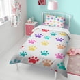thumbnail image 4 of Colorful Dog Paw Footprint Duvet Cover and Pillowcase Set for Single Bedding, Bedroom Accessories for Kids Teens, 4 of 5