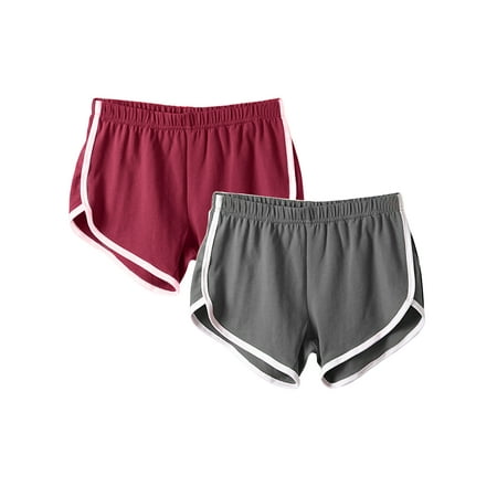 (2 Pack) Casual Beach Shorts for Women Yoga Fitness Shorts Striped Sports Gym Running Jogging Lounge Hot Pants Activewear
