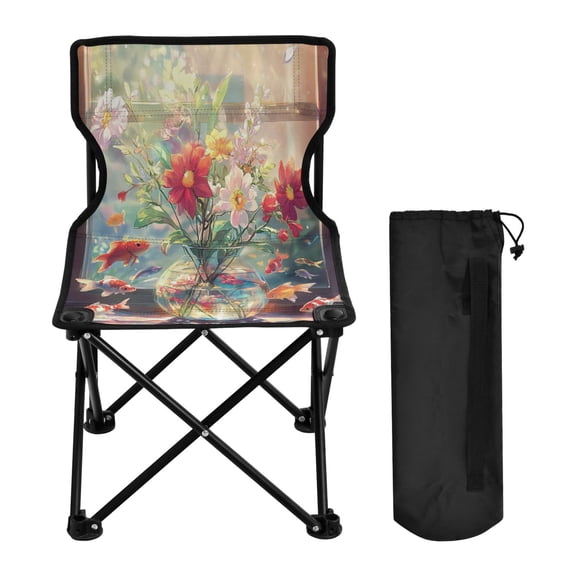 BZSMCE Camping Chairs Modern Golden Fish and Blooms Pattern Folding chair