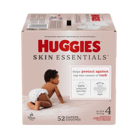 Huggies Skin Essentials Baby Diapers for Sensitive Skin, Size 4 (22-37 lbs), 52 Ct (Select for More)