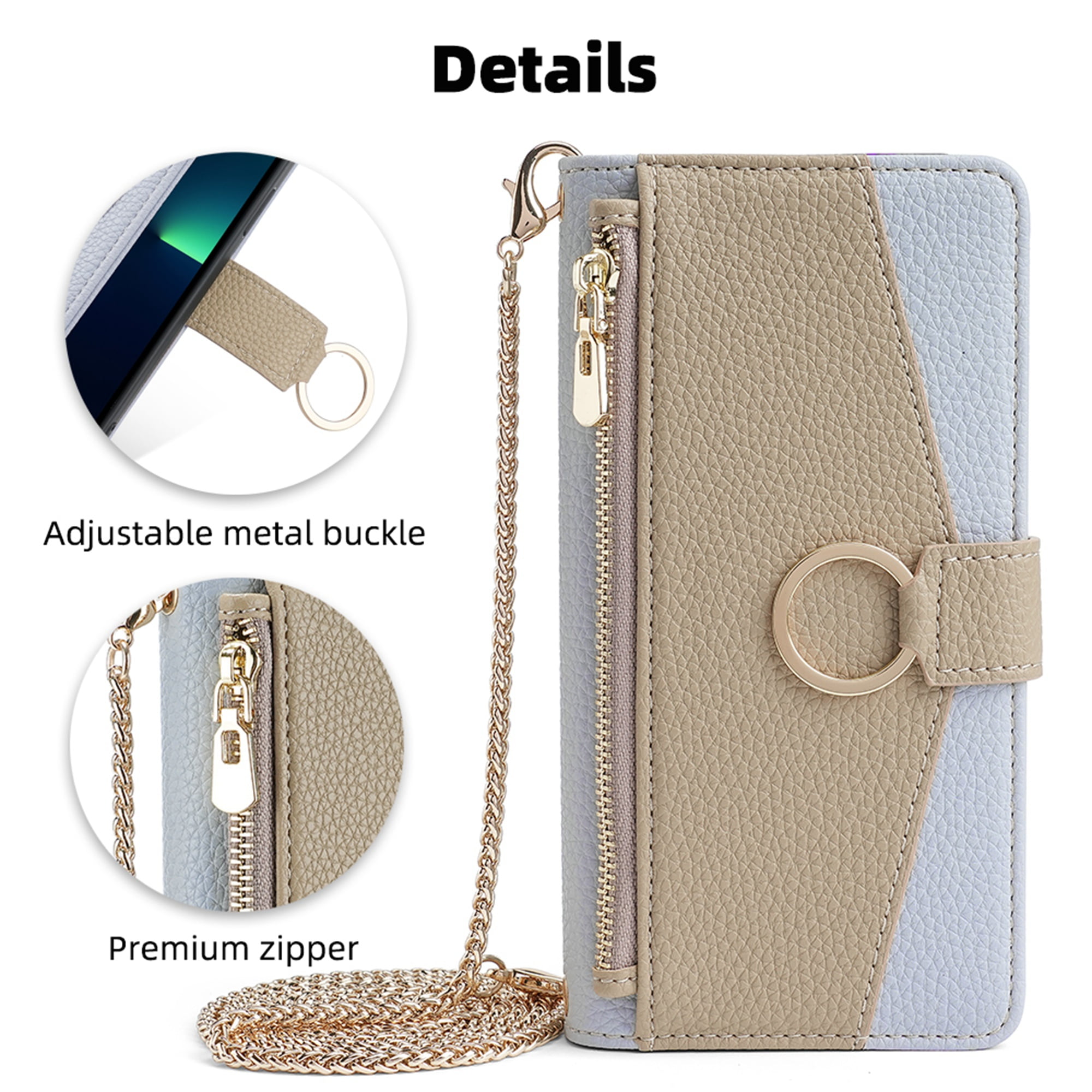 Dteck Crossbody Wallet Case for Samsung Galaxy S20 FE, Premium Color-Blocking PU Leather Zipper Purse with Card Holder Mini Mirror for Women Girls, Folio Flip Phone Case with Magnetic Closure,Blue