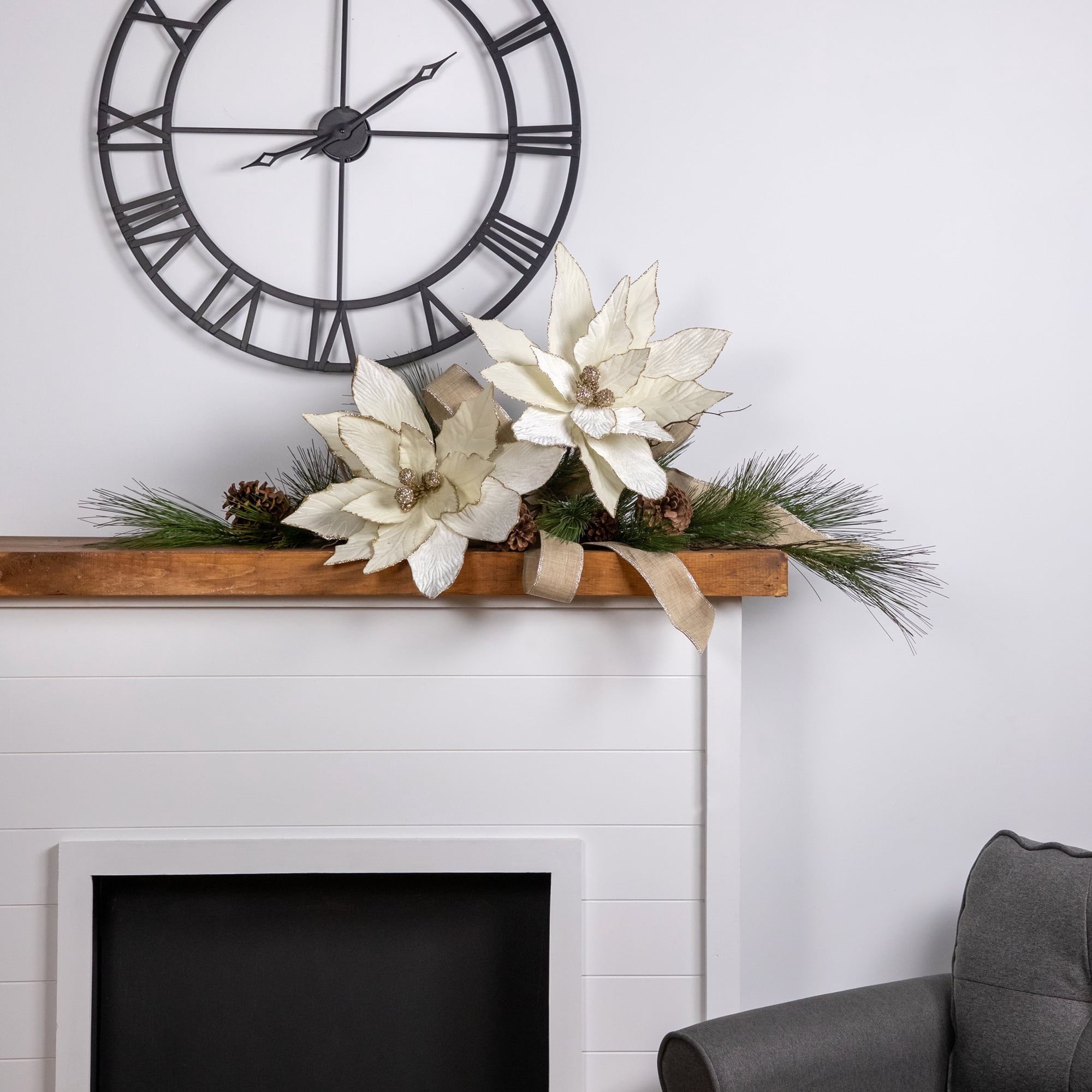 Northlight 33" Cream and Champagne Gold Poinsettia Large Christmas Pick