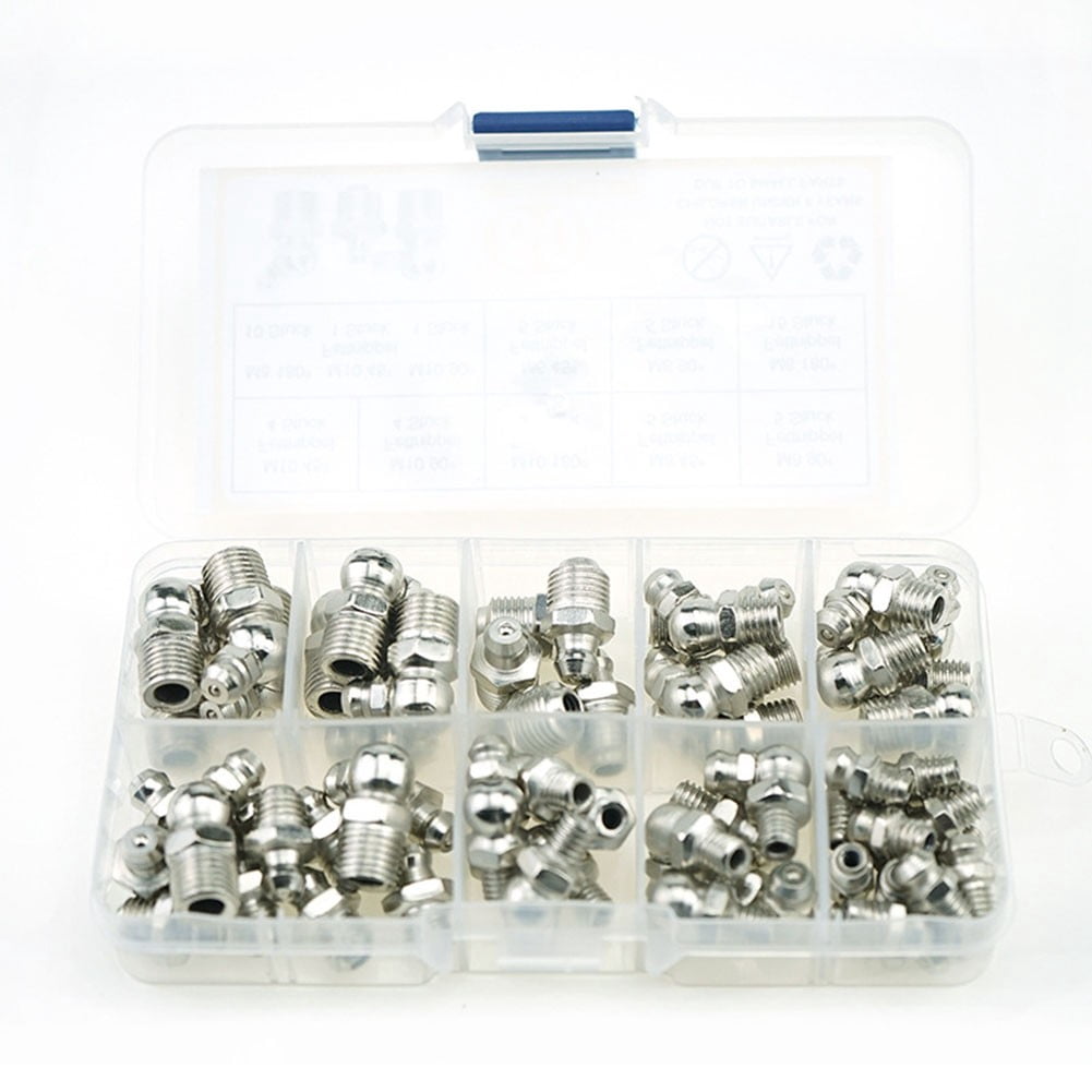 60 Piece Grease Fitting Kit with Needle Nozzle for Hard to Reach Areas