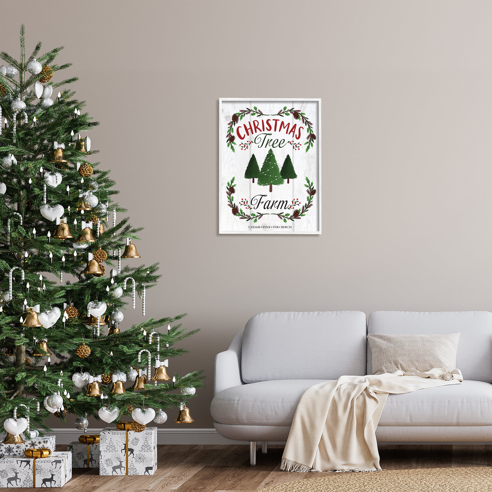 Stupell Indtries Rtic Christmas Tree Farm Advertisement Green Pine Holly,24 x 30,Design by Louise Allen Designs