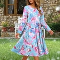thumbnail image 4 of Mgmyaa Women's Printed Long Sleeve A-Line Dress Round Neck Pocket Casual Loose Fit Midi Holiday Dress, 4 of 6