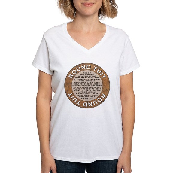 CafePress - Roundtuit T Shirt - Womens Cotton V-Neck T-shirt