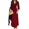 thumbnail image 2 of Women'S Fall Winter Mermaid Cocktail Dresses Long Sleeve V Neck Bodycon Maxi Ruched Waist Dress Wine Red M, 2 of 9