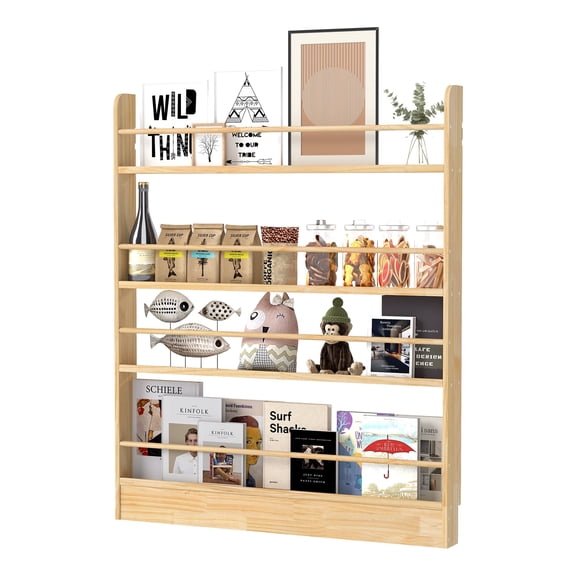 VGBYUJ Behind The Door Bookcase, 47.4" Solid Wood Narrow Bookcase, 4 Tier Corner Bookshelf, Space-Saving Wall Mount Bookcases for Narrow Space, Solid Wood
