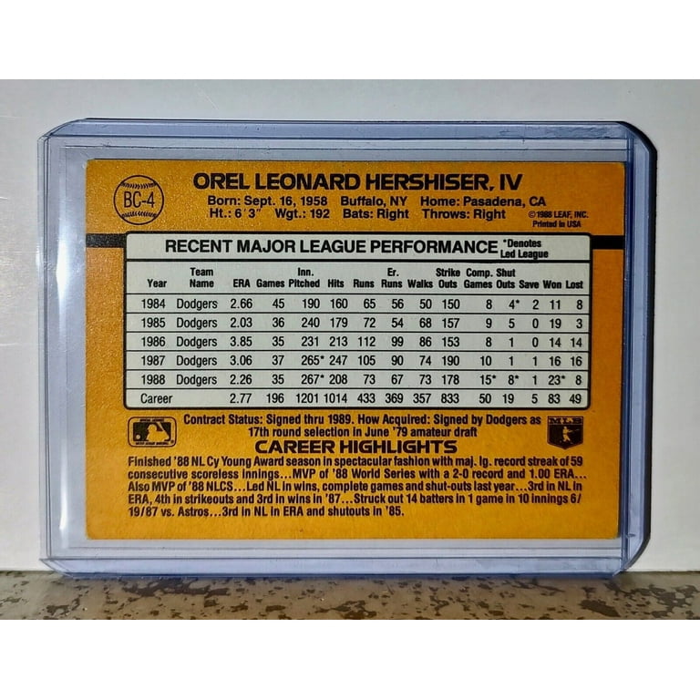 Orel Hershiser 1989 Donruss MLB #BC-4 MVP Baseball Card Los