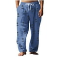 thumbnail image 2 of Pantalones largos para hombre, cintura elástica, transpirables, cómodos, suaves, informales, de playa, de poliéster., 2 of 5