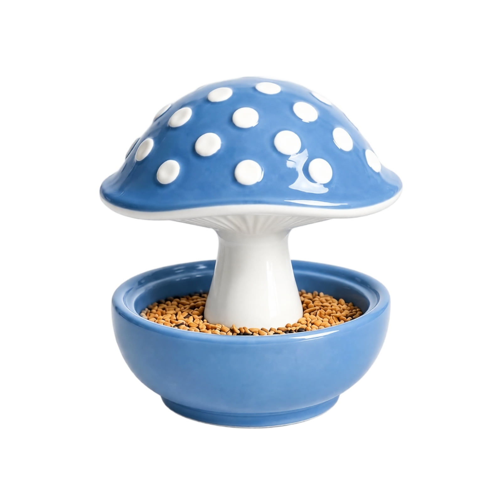 Anmrize Mushroom Bird Feeder, Ceramic Wild Bird Station, Polka Dot Mushroom Decor, Garden Wildlife Accessory, Color Polka Dot Mushroom Ceramic Bird Feeder Outdoor Garden Decor, Blue