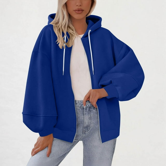 Busydd Sudaderas con Capucha para Mujer, Sudadera Casual de Color Sólido con Zíper, Cómoda, Holgada, de Manga Larga, con Cordón, Chaquetas de Otoño para Mujer con Bolsillos L