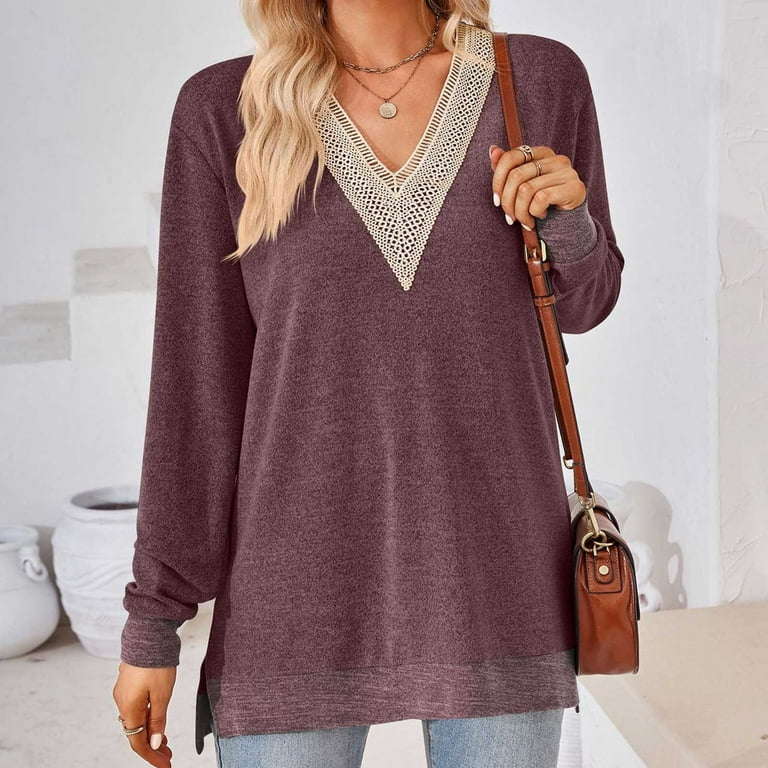 Casual Simplicity Solid Patchwork V Neck Tops Casual Simplicity Solid Patchwork V Neck Tops