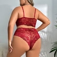thumbnail image 5 of Levmjia Womens Lace Lingerie Set Plus Size Bow Wireless Solid Color Adjustable Spaghetti Strap V Neck Bra And High Waist Panty Suit Honeymoon Bedroom, 5 of 7