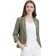 thumbnail image 1 of INSPIRE CHIC Blazer De Solapa Con Muescas Y Mangas 3/4 A Rayas Para Mujer ejercito verde XL, 1 of 6