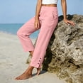 thumbnail image 6 of Sunnin Women's High Waist Straight Leg Pants Solid Color Elastic Waist Pull On Trousers with Pockets, 6 of 6