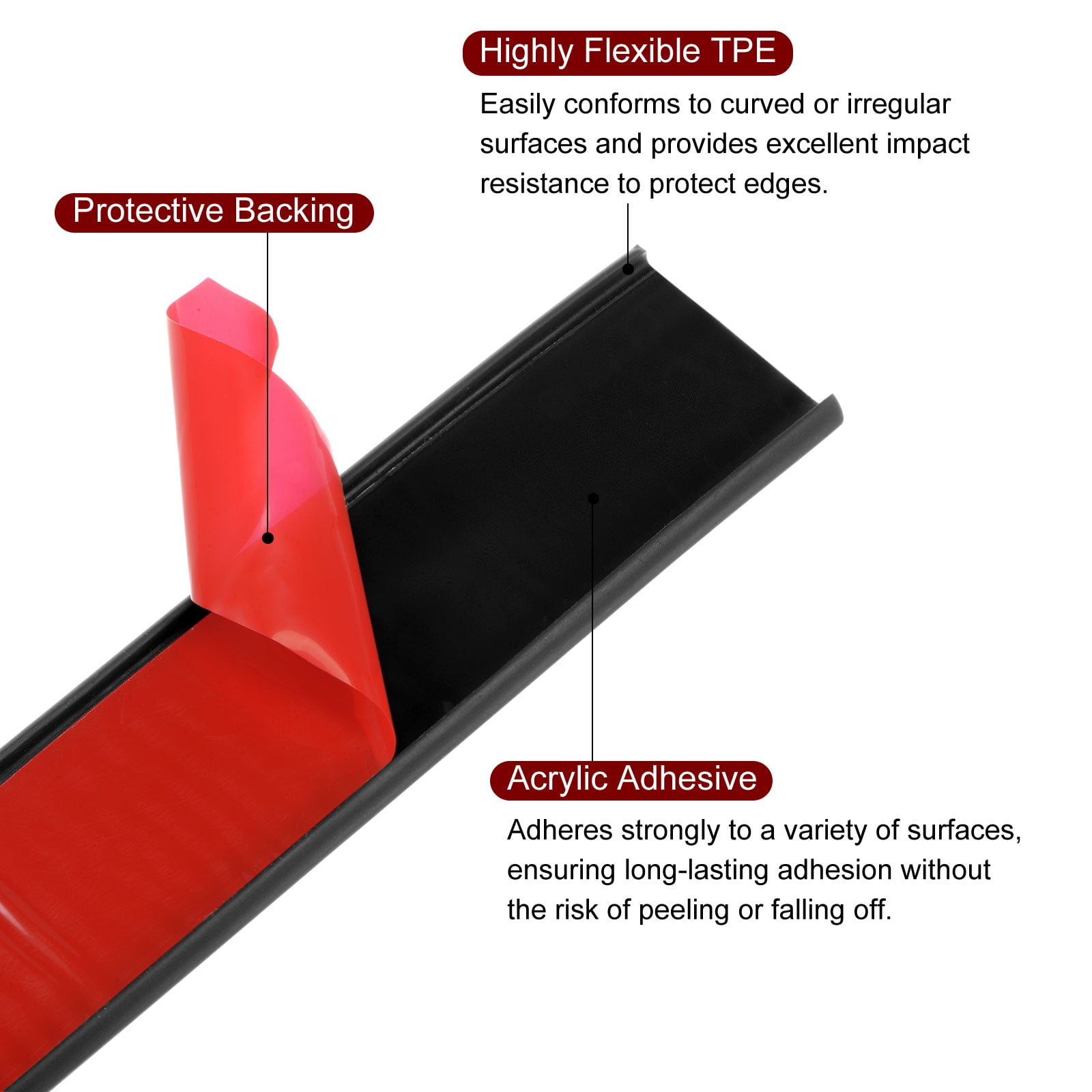Uxcell 25mm x 5000mm Flexible TPE Self Adhesive U-Shape Veneer Edging Edge Banding Black