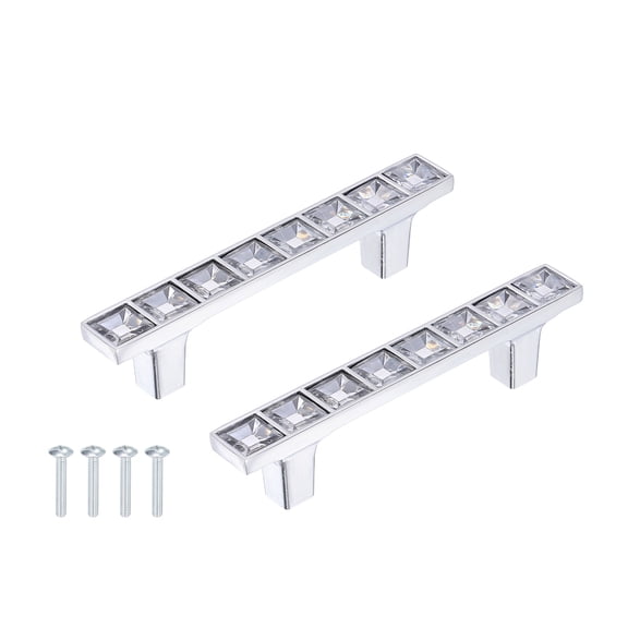 Uxcell Crystal Drawer Pulls, 2.5" Hole Center Zinc Alloy Cabinet Pulls Handles with Screws for Kitchen Bedroom Dresser Cupboard Wardrobe, Silver, 2 Pcs (4" Length)