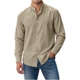 thumbnail image 5 of JTSRKL Mens Linen Cotton Button Down Shirts Long Sleeve Mock Neck Banded Collar T-Shirts Retro Summer Beach Vacation Pocket Tops, 5 of 8