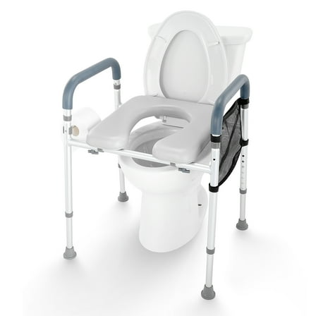 KFFKFF Raised Toilet Seat, Adjustable Height from 19.3" to 25.2", Supports up to 350lbs, Featuring Comfort Cushioned Aluminum Frame, Universal Toilet Seat Booster, Suitable for Seniors, Disabled