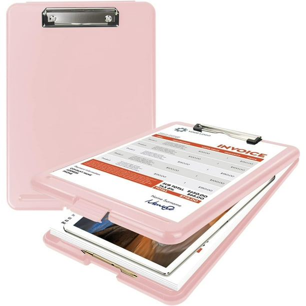 Portapapeles con almacenamiento, portapapeles de plástico con clip de perfil bajo, portapapeles de enfermería resistentes plegables, (rosa)